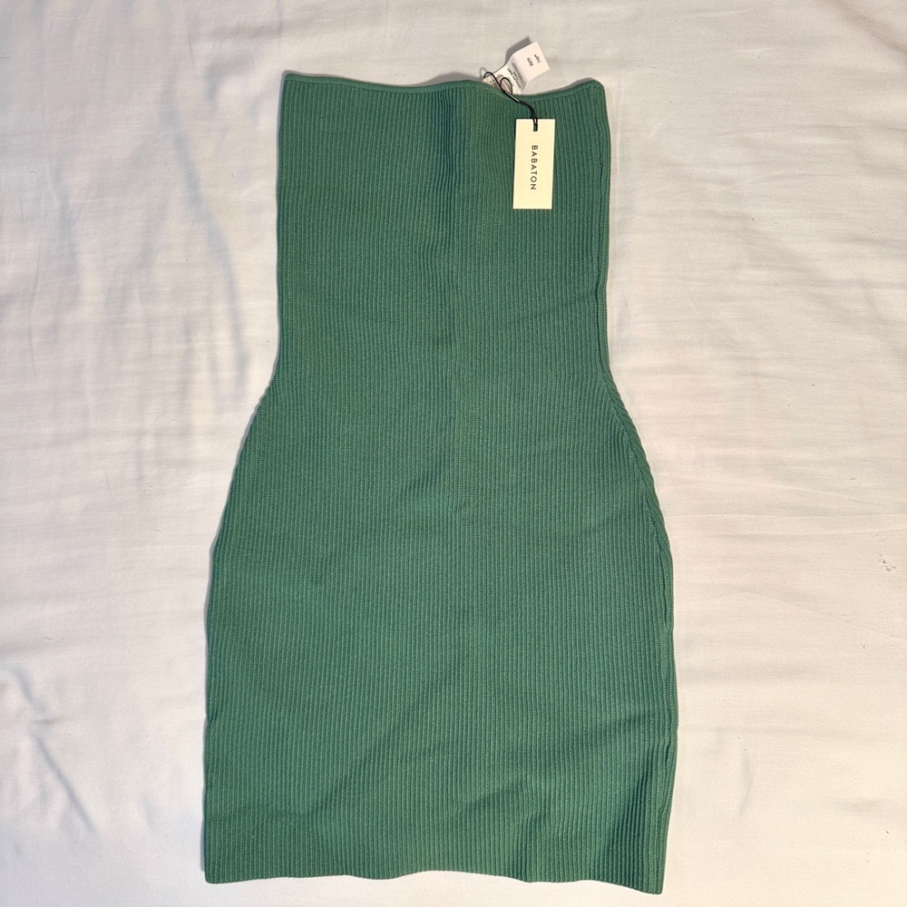 NWT Aritzia Babaton Strapless Sculpt Knit Dress in Forest Green